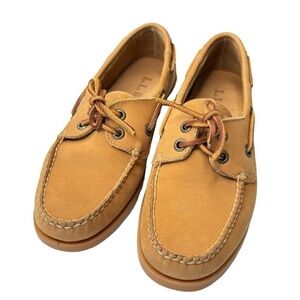 L.L. Bean Tan Boat Shoes Womens Sz 6.5 Classic Leather Slip-On Shoe Moccasin EUC